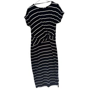 Gap Womens Navy Blue White Striped Twist Front Short Sleeve Midi Sheath Dress M